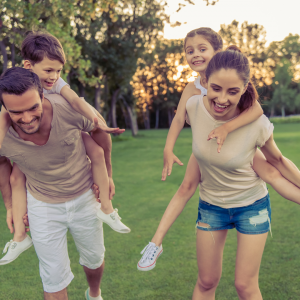 Family playing outside